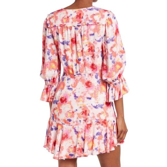 Betsey Johnson Dress Sunset Floral Wrap Pink Purple Ruffle Nwt $99 Sz 4 - Picture 8 of 15